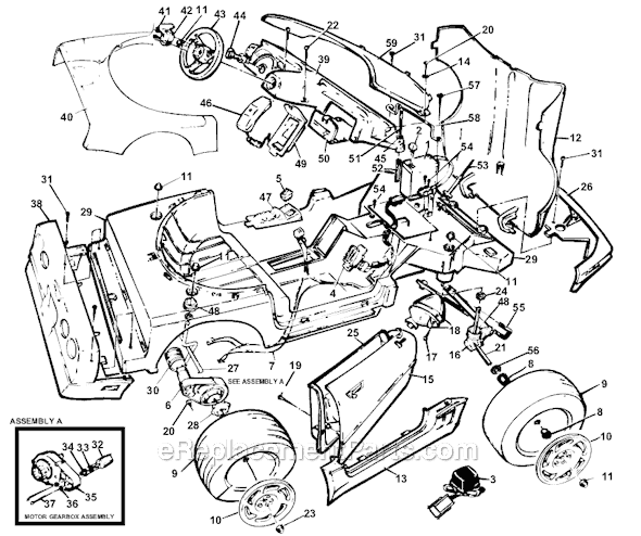 Page A Diagram and Parts List for 76184-85355  Power Wheels Ride-On Cars